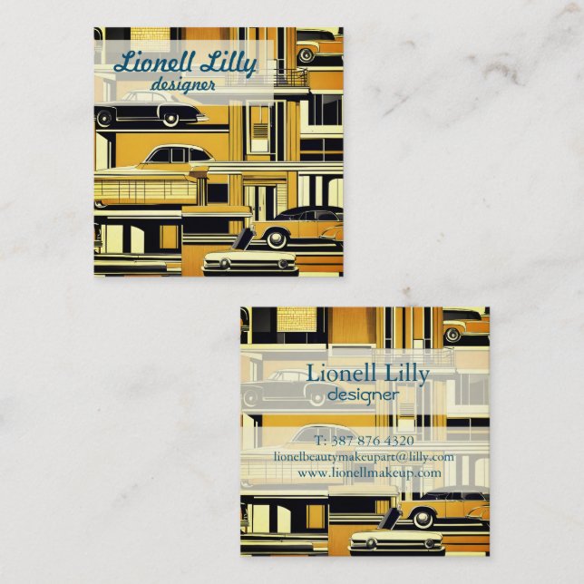 Retro Cars Mustard Mid Century  Square Business Card (Front/Back)