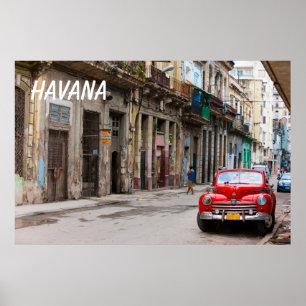 Retro cars on the Havana street Poster