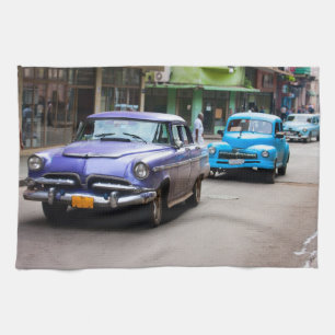 Retro cars on the Havana street Tea Towel