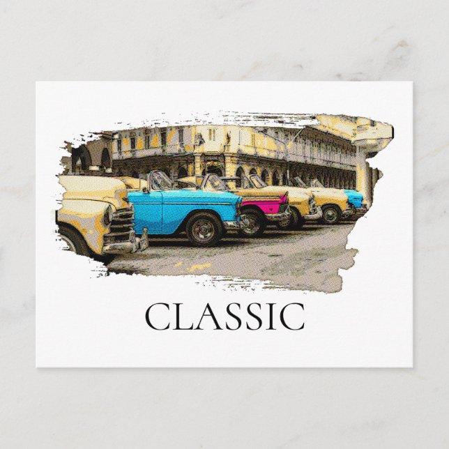 *~* Retro Cars Vintage Antique Colourful Classic Postcard (Front)