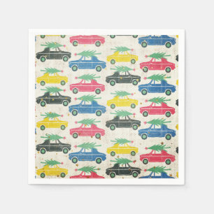 Retro Cars with Christmas Trees on Top Napkin