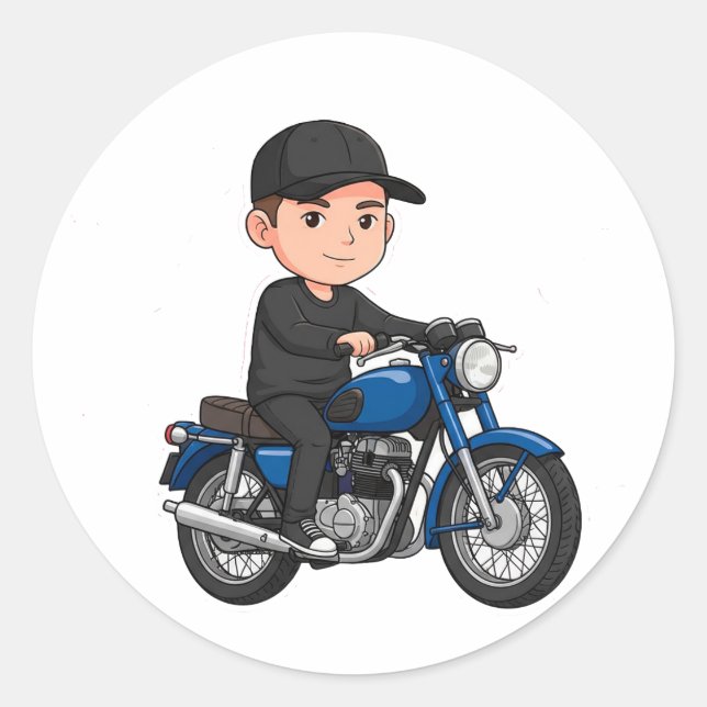 🏍️ Retro Cartoon Biker Classic Motorcycle Fun  Round Sticker (Front)