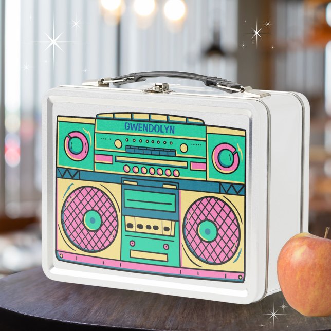Retro Cartoon Boombox Custom Metal Lunch Box (Customize with a name. Available in multiple colors. )