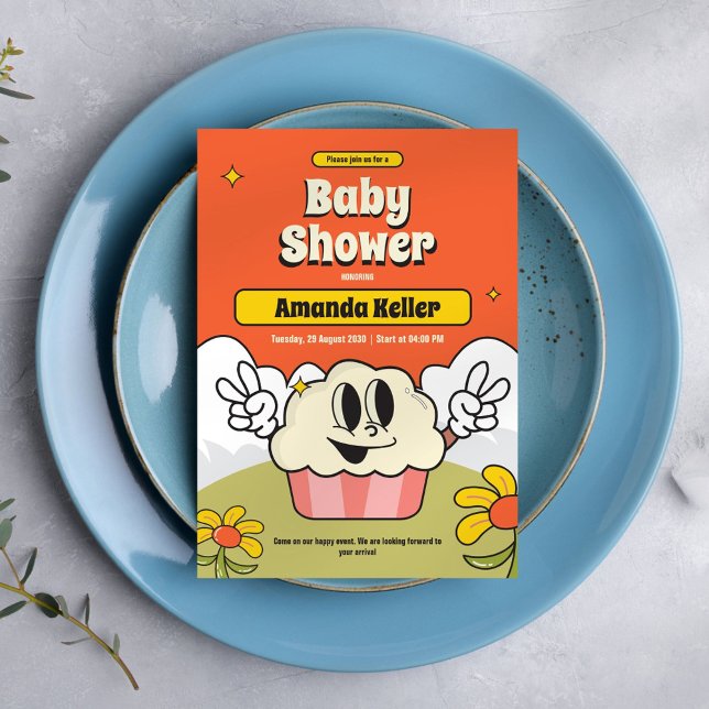 Retro Cartoon Cake Baby Shower Invitation (Creator Uploaded)