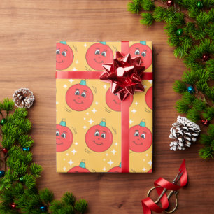Retro cartoon christmas globe smiley character wrapping paper