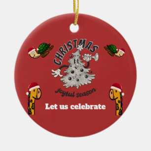 Retro Cartoon Christmas Joyful Season Ceramic Tree Decoration