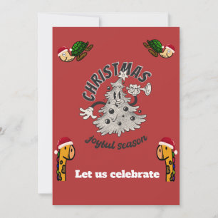 Retro Cartoon Christmas Joyful Season  Holiday Card
