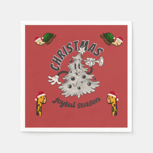 Retro Cartoon Christmas Joyful Season  Napkin