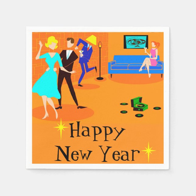 Retro Cartoon Cocktail Party Disposable Napkins (Front)