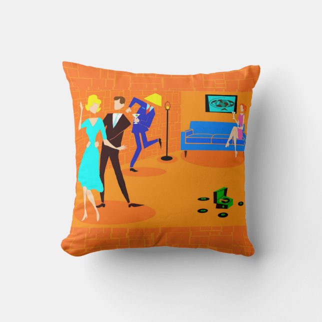 Retro Cartoon Cocktail Party Outdoor Pillow (Front)