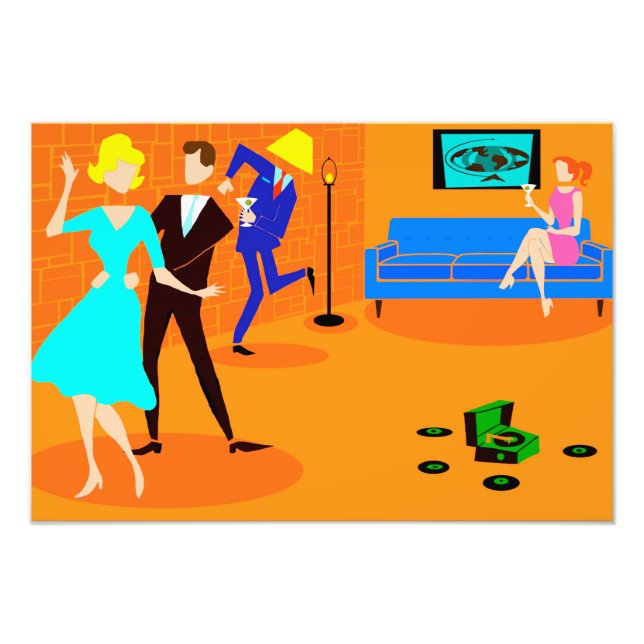 Retro Cartoon Cocktail Party Photo Enlargement Print (Front)