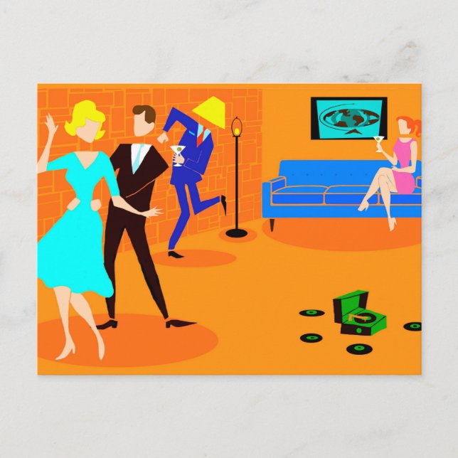 Retro Cartoon Cocktail Party Postcard (Front)