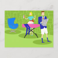 Retro Cartoon Couple at Home Postcard