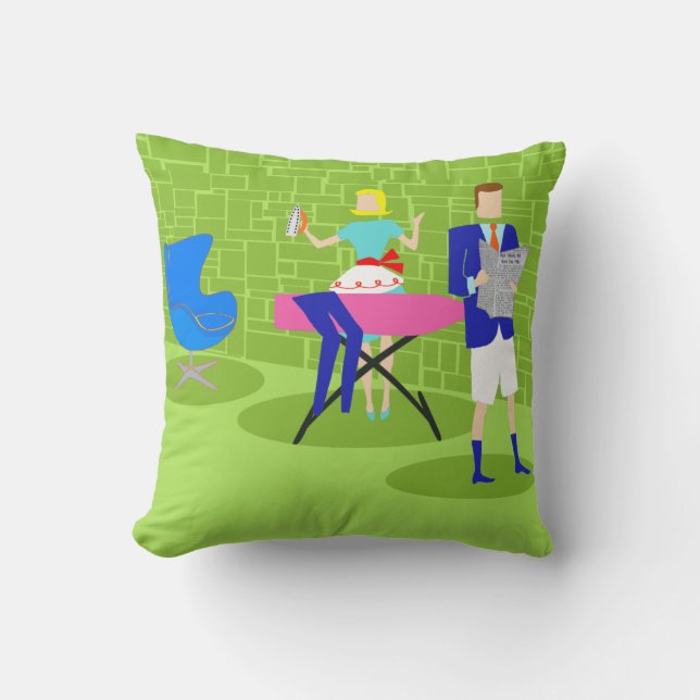 Retro Cartoon Couple at Home Throw Pillow (Front)