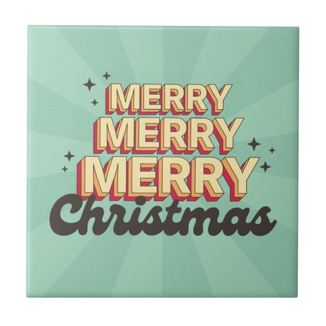 Retro cartoon design merry christmas text tile (Front)