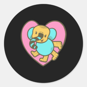 Retro Cartoon Elephant Love Heart Classic Round Sticker