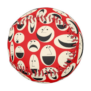 Retro Cartoon Faces Pattern Baseball