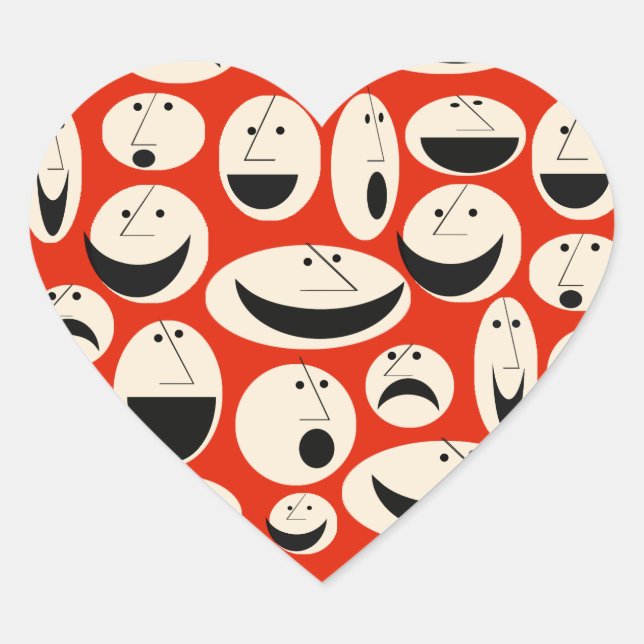 Retro Cartoon Faces Pattern Heart Stickers (Front)