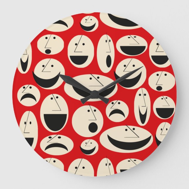 Retro Cartoon Faces Pattern Round Wall Clock (Front)