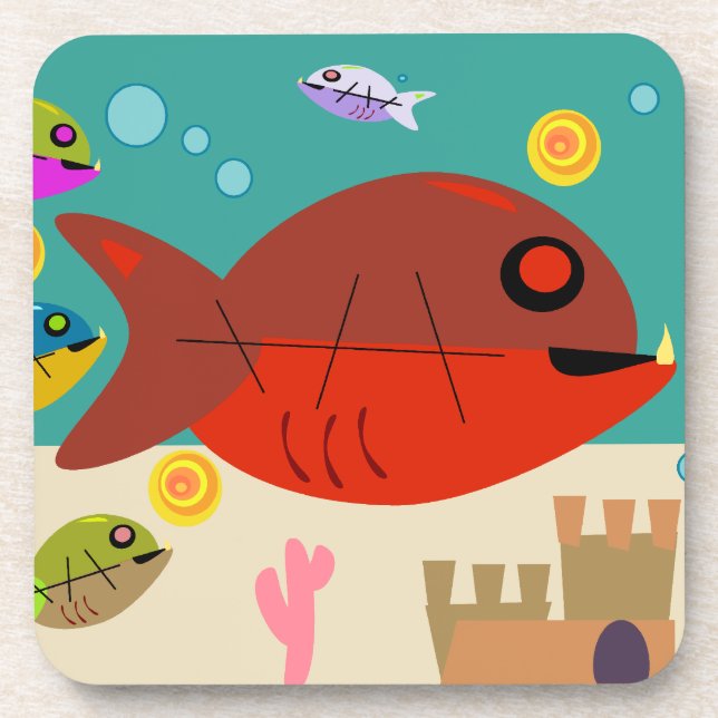 Retro Cartoon Fish Tank Vintage Fun Design Coaster (Front)