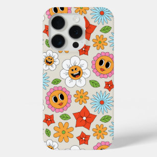 Retro Cartoon Flowers Whimsical Happy Fun iPhone 15 Pro Case