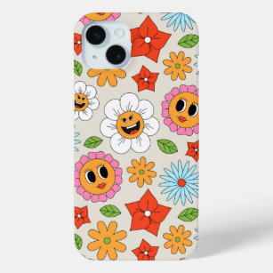 Retro Cartoon Flowers Whimsical Happy Fun iPhone 15 Mini Case