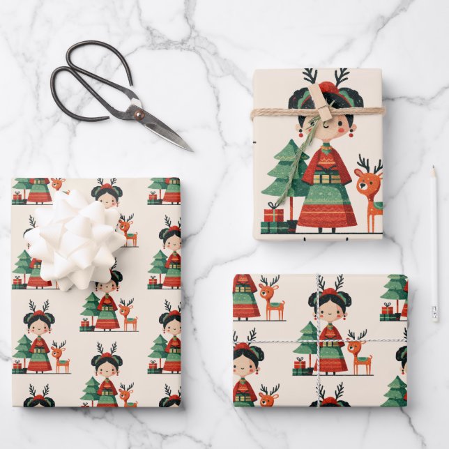 Retro Cartoon Frida Kahlo Pattern Cute Christmas  Wrapping Paper Sheet (Front)