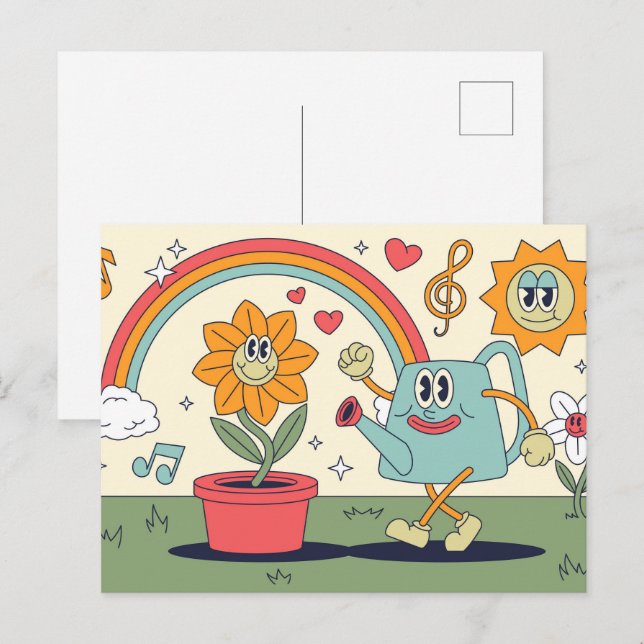 Retro Cartoon Gardening Postcard (Front/Back)
