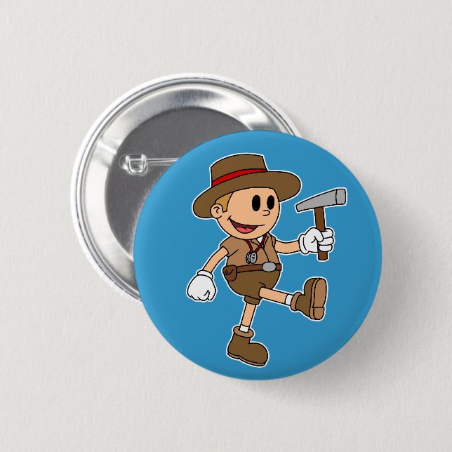 Retro Cartoon Geologist 6 Cm Round Badge (Front & Back)
