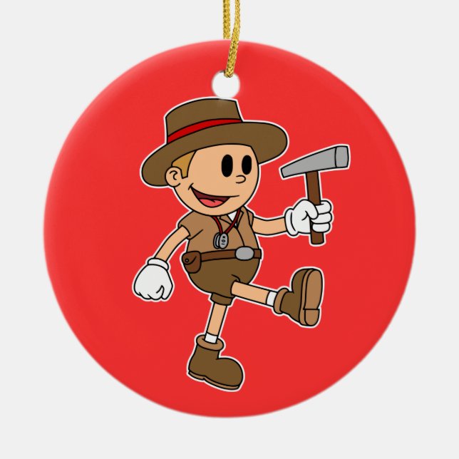 Retro Cartoon Geologist (Add Your Name) Ceramic Tree Decoration (Front)