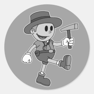Retro Cartoon Geologist (Black and White) Classic Round Sticker