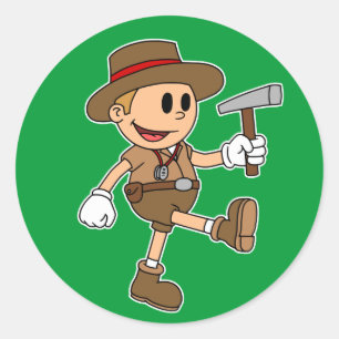 Retro Cartoon Geologist (Colour) Classic Round Sticker