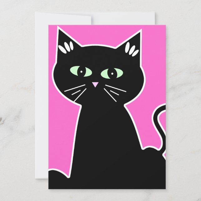Retro Cartoon Green Eyed Cat Party Invitation (Front)