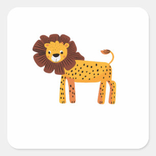Retro Cartoon Lion Square Sticker