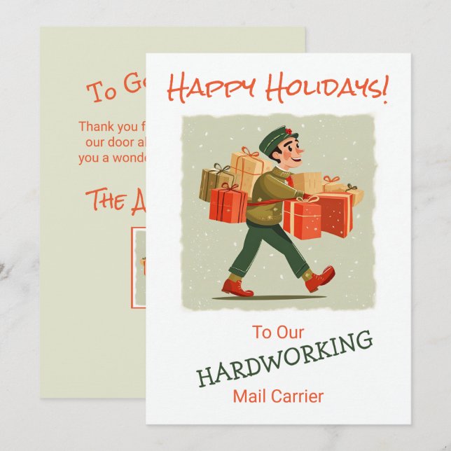 Retro Cartoon Mail Man Flat Holiday Card (Front/Back)