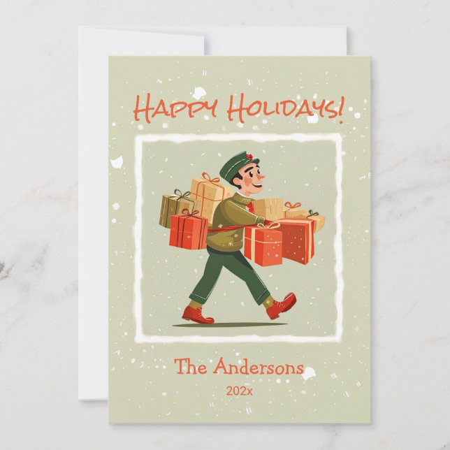 Retro Cartoon Postman Flat Holiday Card (Front)