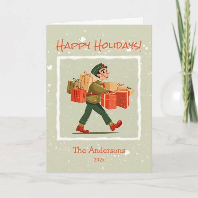 Retro Cartoon Postman Folded Holiday Card (Front)