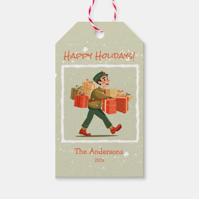 Retro Cartoon Postman Holiday Gift Tags (Front)