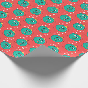 Retro cartoon red Christmas ball smile Wrapping Paper
