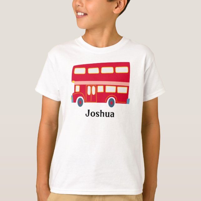 Retro cartoon red double decker bus personalise T-Shirt (Front)