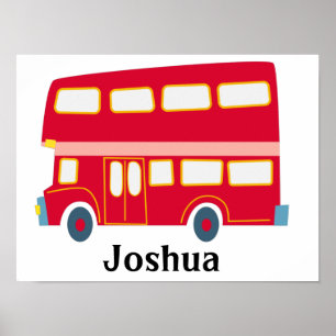 Retro cartoon red double decker bus personalize  poster