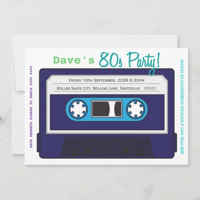 Retro Casette Tape 80s Party Theme Invitation (Front)