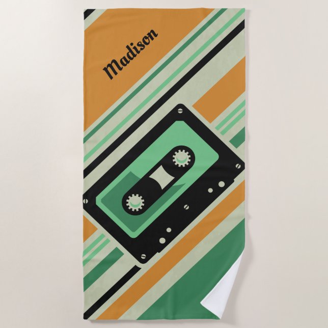 Retro Casette Tape custom name beach towel (Front)