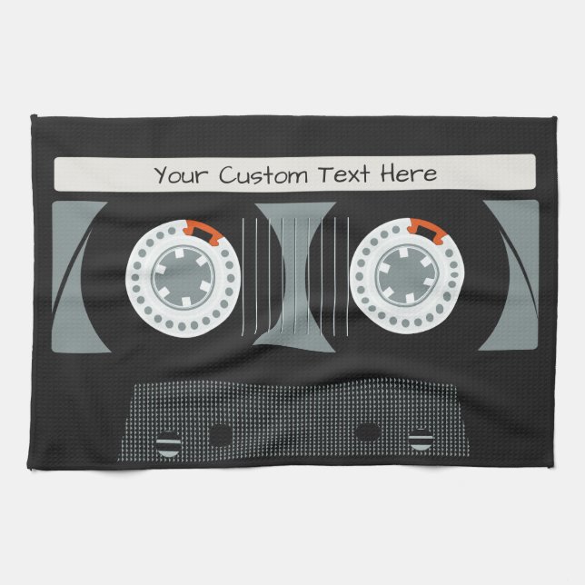 Retro Casette Tape custom text Tea Towel (Horizontal)