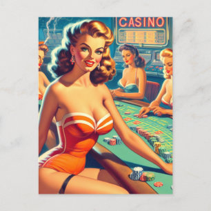 Retro Casino Girls Postcard
