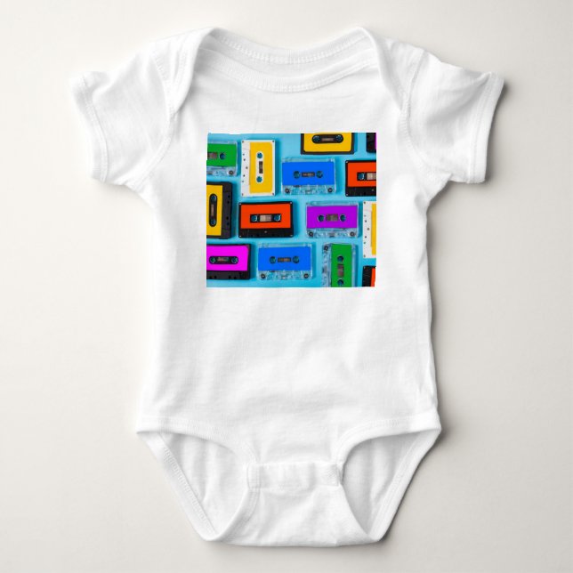 Retro Cassette: Blue Background Collection Baby Bodysuit (Front)