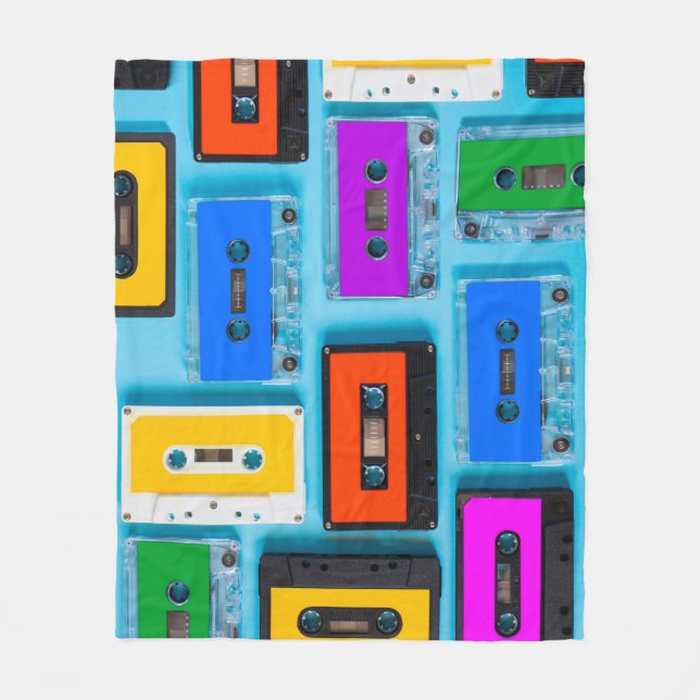 Retro Cassette: Blue Background Collection Fleece Blanket (Front)