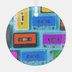 Retro Cassette: Blue Background Collection Glass Tree Decoration