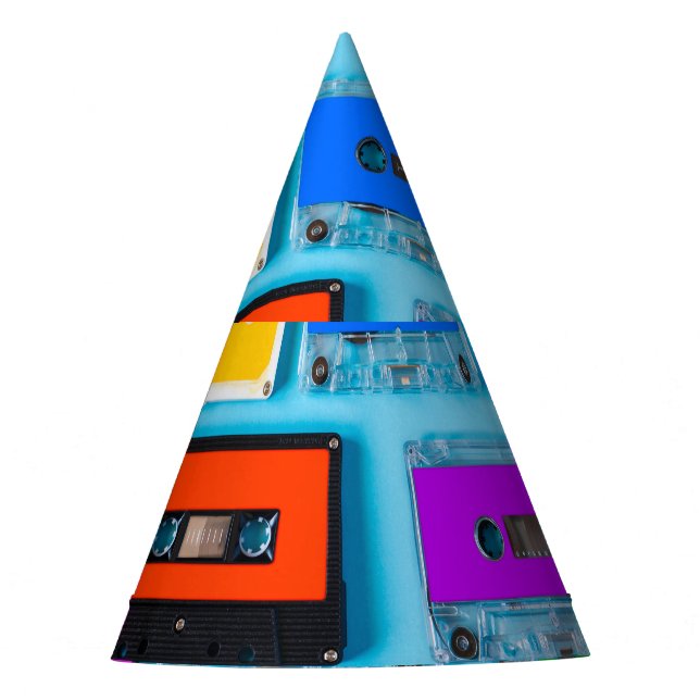 Retro Cassette: Blue Background Collection Party Hat (Front)