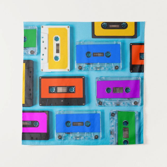 Retro Cassette: Blue Background Collection Tapestry (Front)
